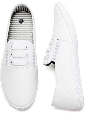 Women's White Comfortable Round Toe Elastic Canvas Slip On Loafer Sneaker Shoes